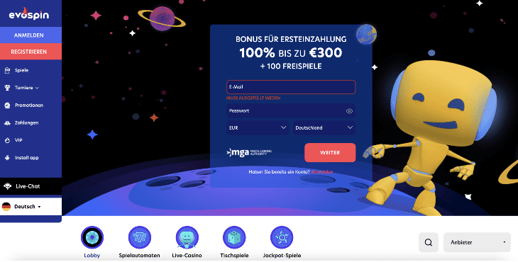 Evospin Casino Seite