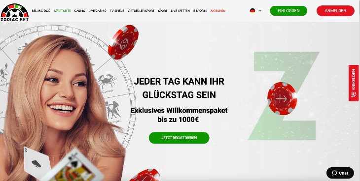 ZodiacBet Casino Seite