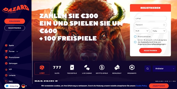 Dazard Casino Seite