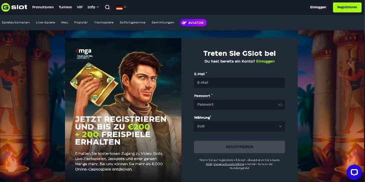 GSlot Casino Seite