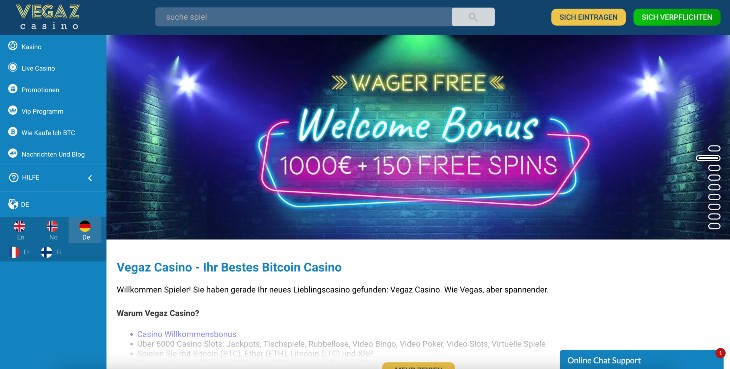 Vegaz Casino Seite