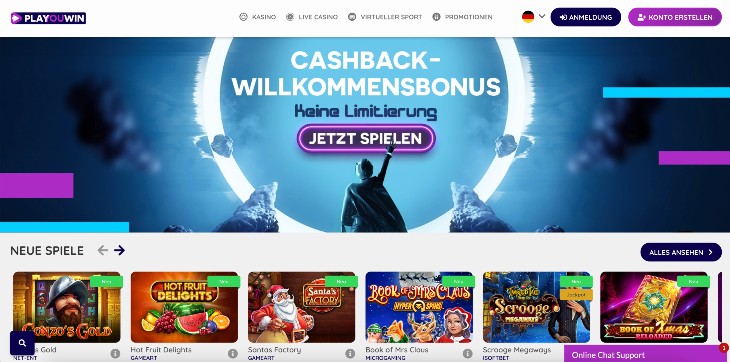 PlaYouWin Casino Seite