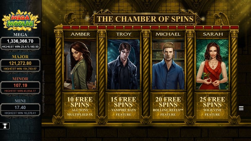 Immortal Romance - Mega Moolah - Chamber of Spins 