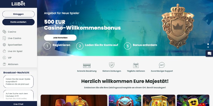 LiliBet Casino Seite