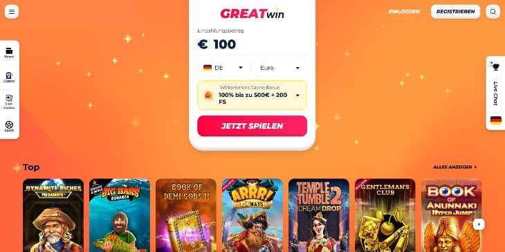 GreatWin Casino Seite