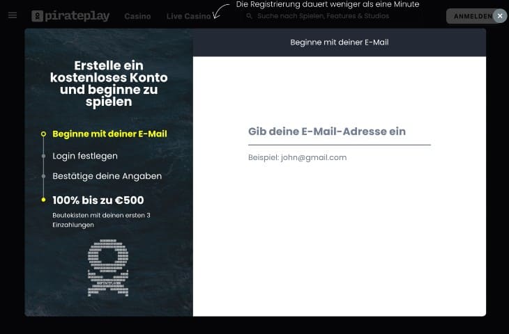 PiratePlay Anmeldung Schritt 2