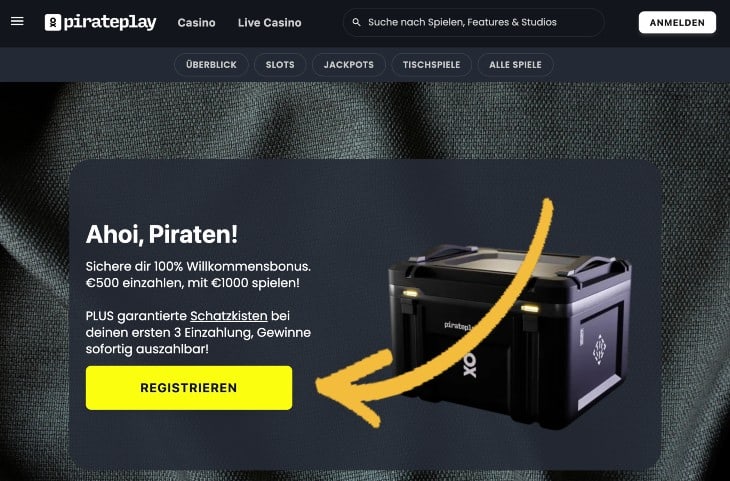 Pirateplay Anmeldung Schritt 1