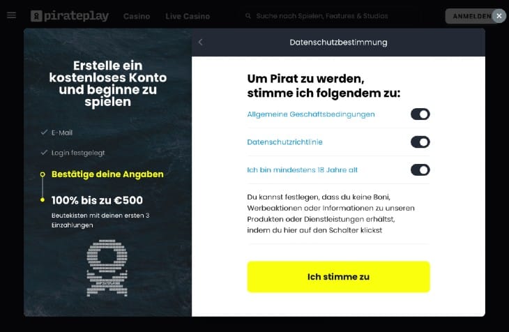 Pirateplay Anmeldung Schritt 3